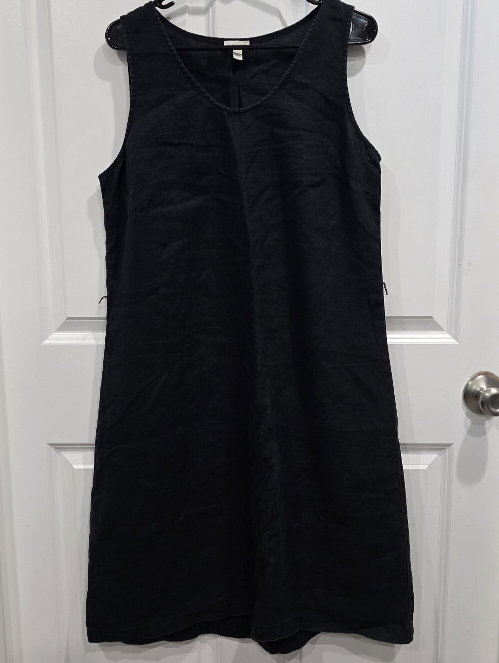 Garnet Hill 100% Linen Shift Dress Sz 10 Black Sleeveless